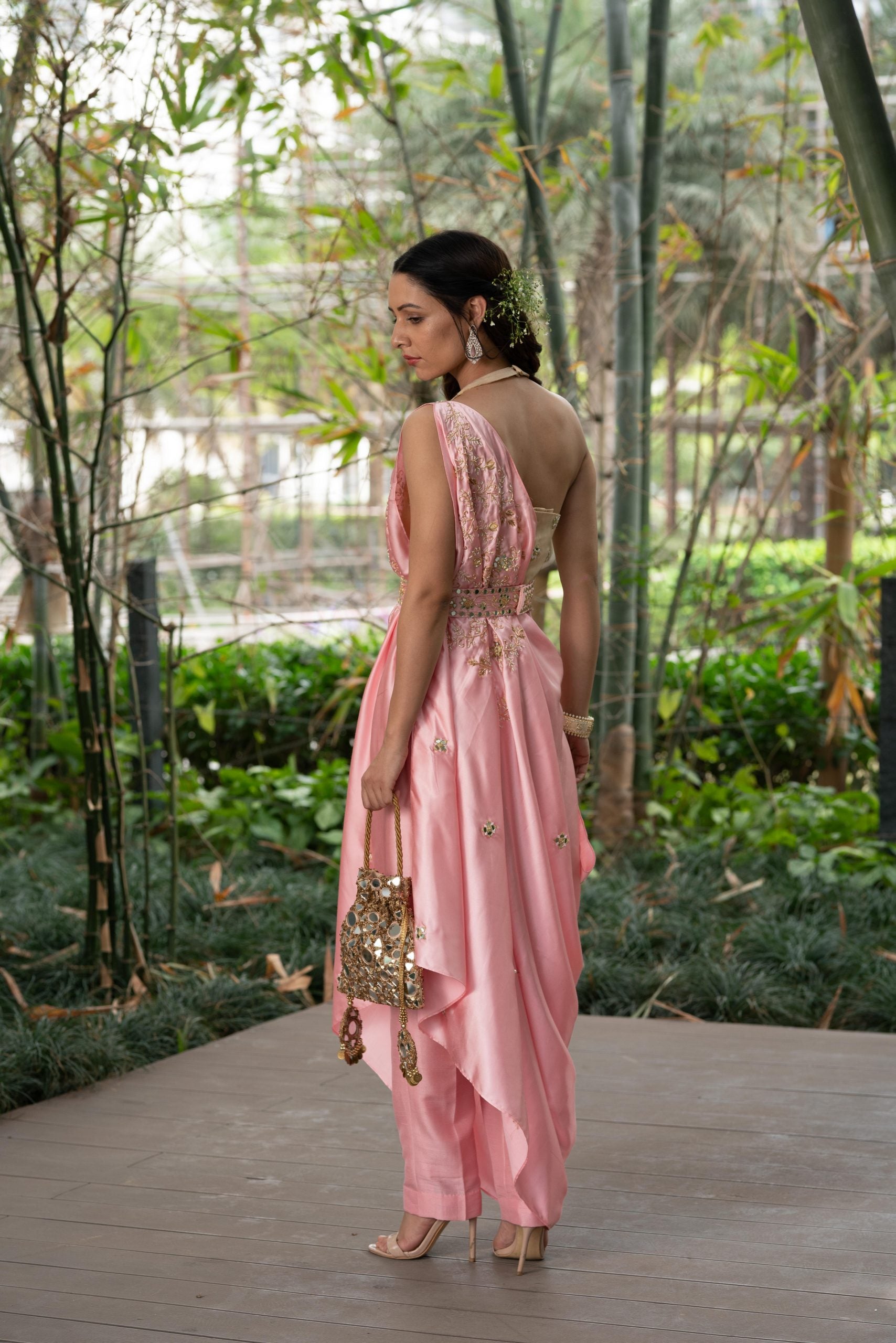 Pink Saanjh Drape Saree Set image 2