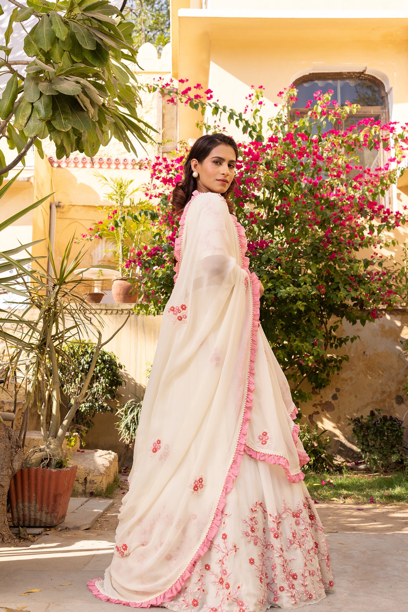 Floral Off-White Thread Embroidered Lehenga Set image 5