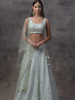 Glacier Blue Lehenga with Mirror Work Blouse - S image