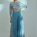 Sky Blue Floral Flared Pant Set image 0