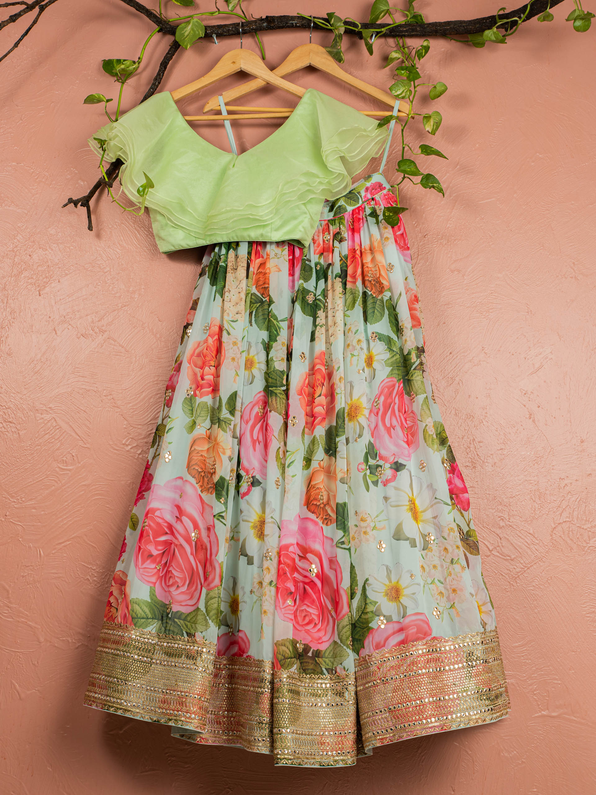 Aqua Floral Lehenga Set image 0