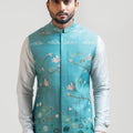 Sea Blue Madhubani Nehru Jacket image 0