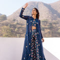 Blue Embroidered Organza Jacket Set image 0