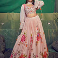 Hand Painted Peach Floral Lehenga image 0