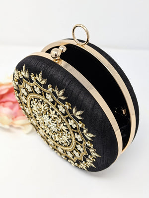 Black Round Embroidered Clutch image 1
