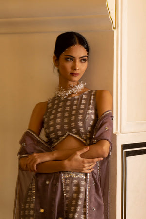Grey Printed Jumpsuit With Organza Shrug image 4