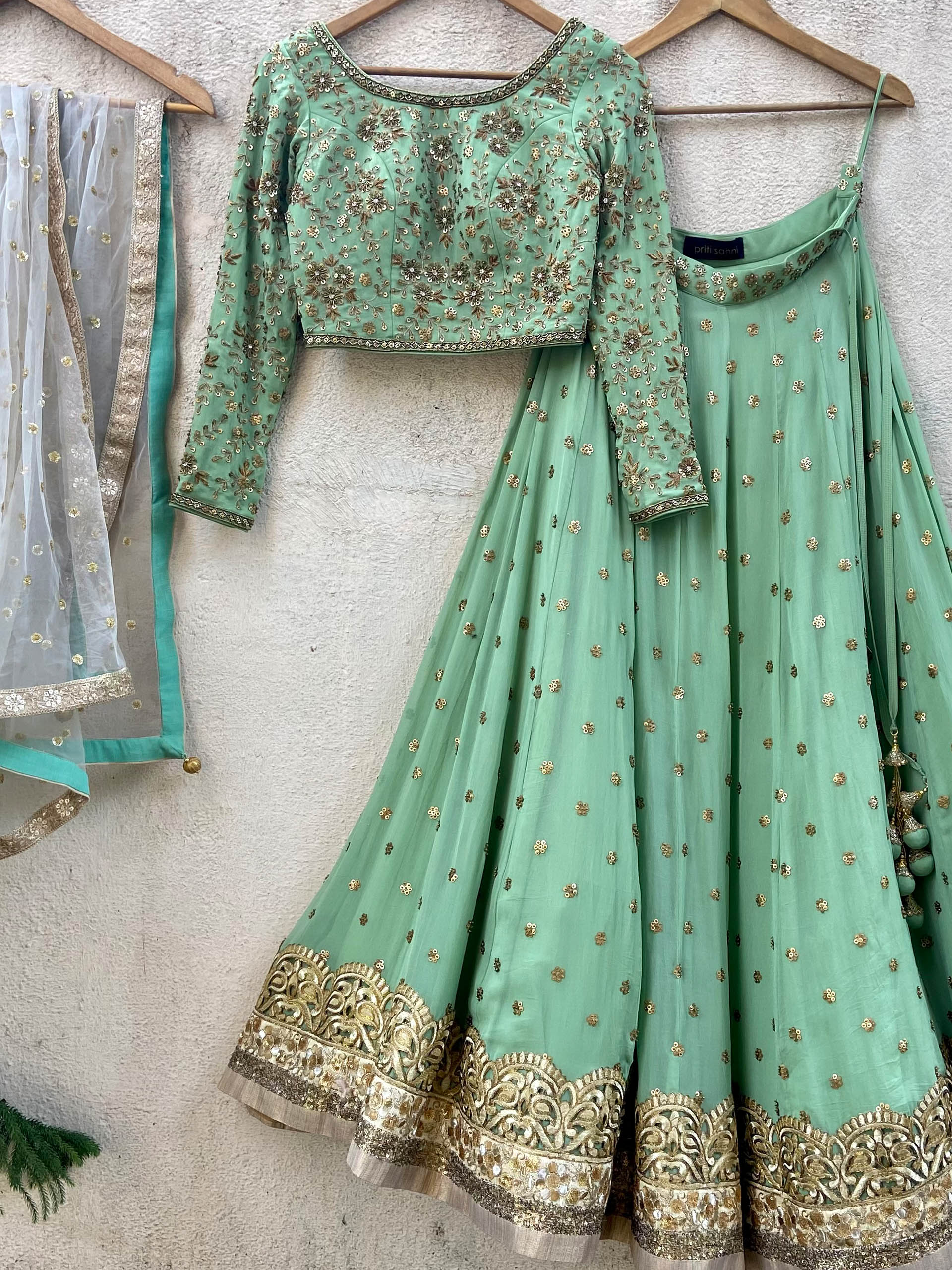 Sage Green Sharmily Sequin Lehenga Set image 0