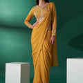 Mustard Yellow Pre Draped Saree Set image 0