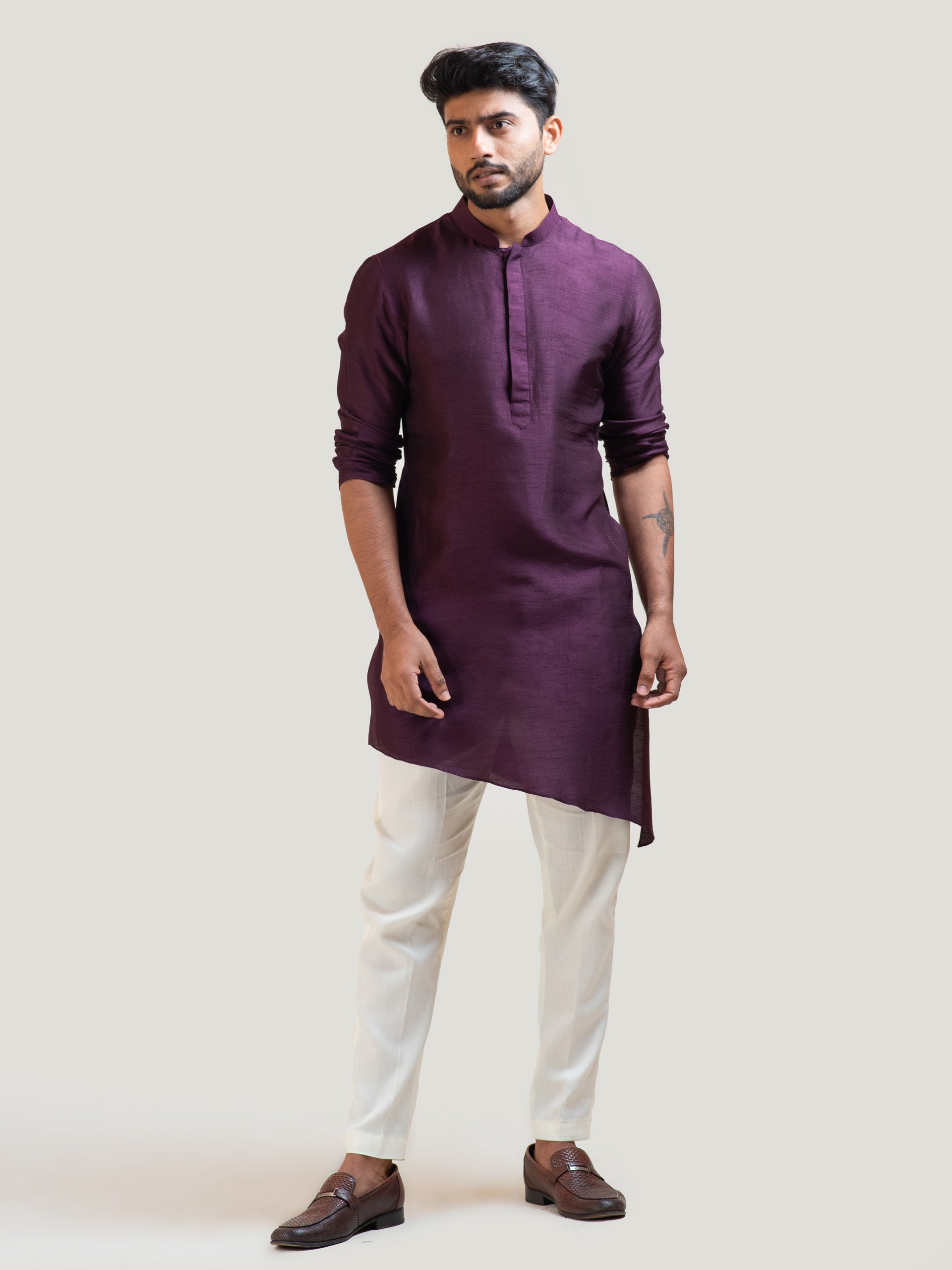 Purple Asymmetric Silk Kurta Set image 3