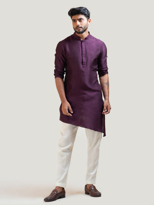 Purple Asymmetric Silk Kurta Set image 3