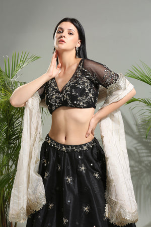 Black Mirror Embroidered Lehenga Set image 4