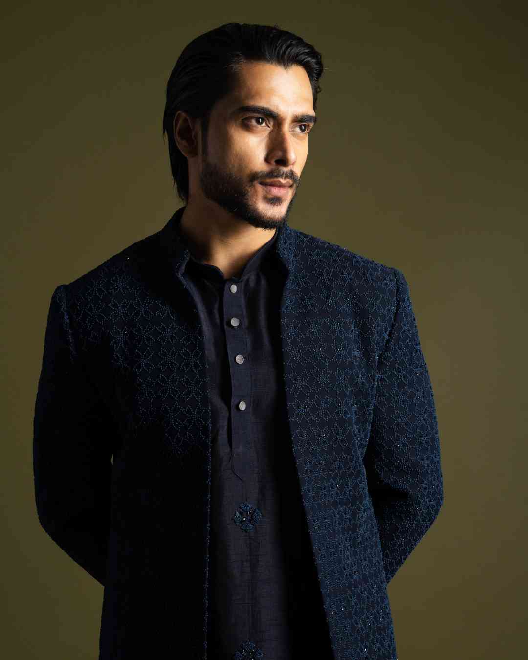 Midnight Blue Achkan Set image 3