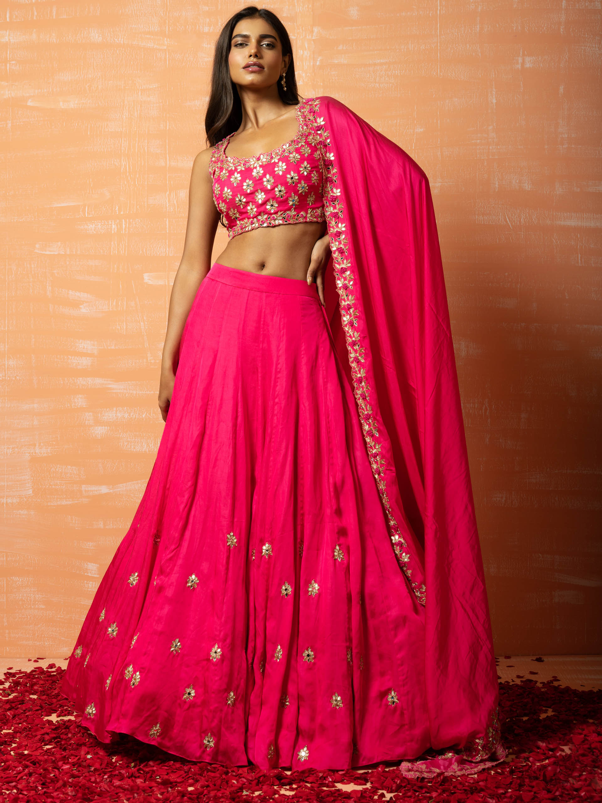 Hot Pink and Gold Lehenga Set - XS image