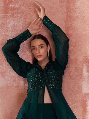 Green Butterfly Flared Pant Set image 1