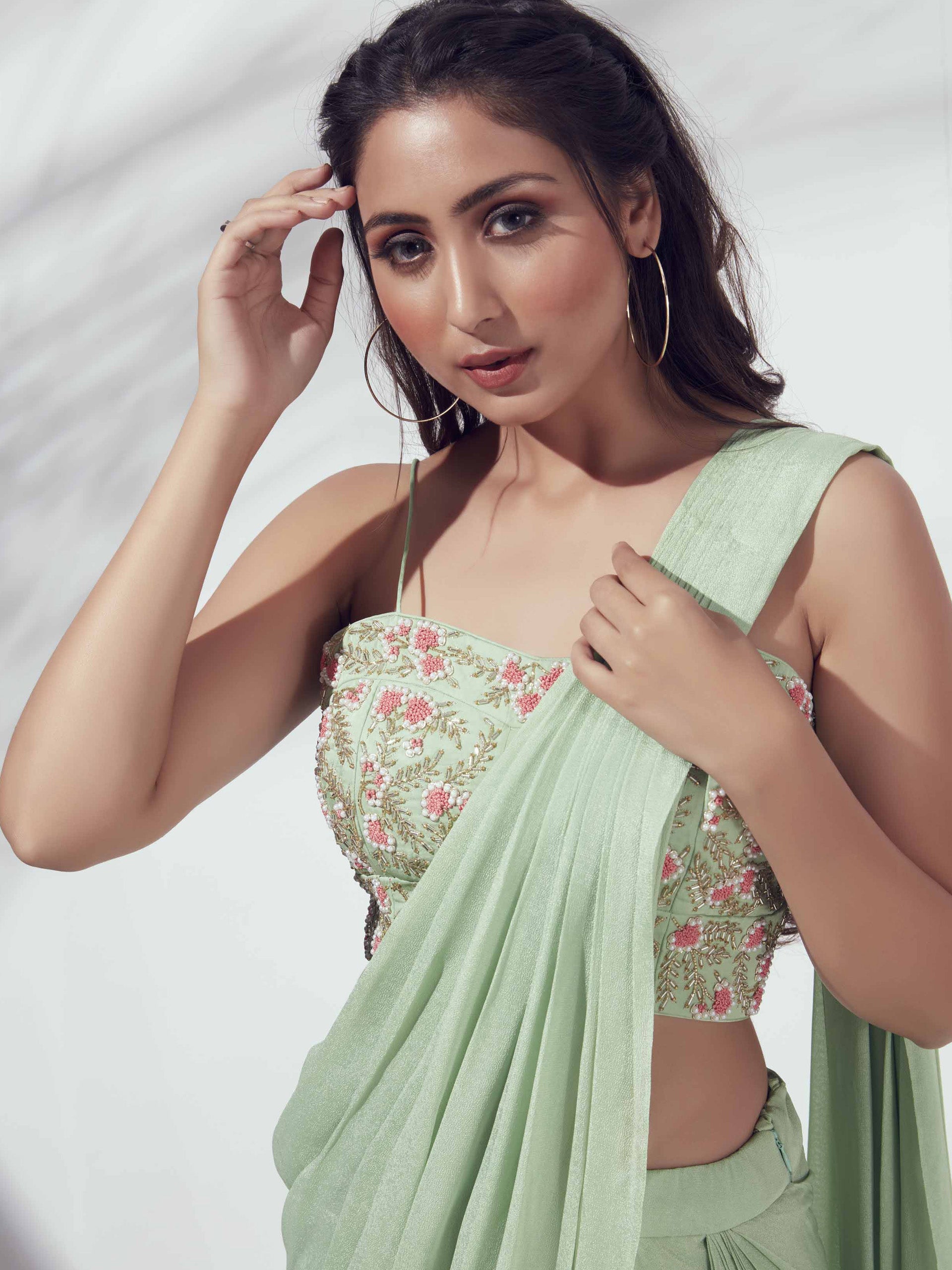 Green Skirt Saree Set image 1