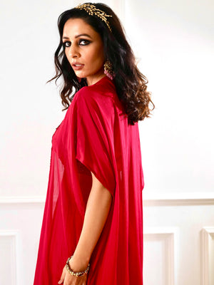 Shirin Pink Drape Skirt Set with Cape image 11