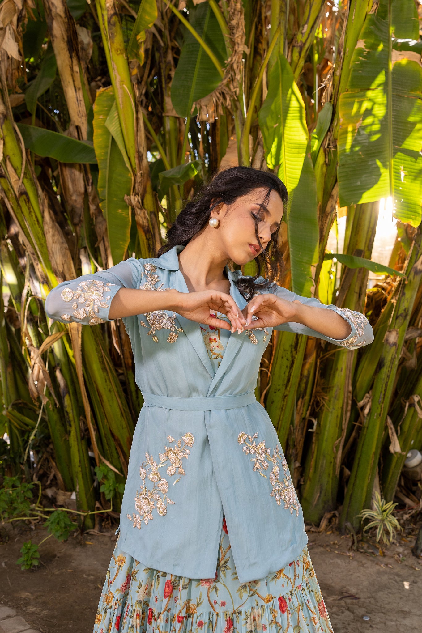 Light Blue Georgette Printed Lehenga Set - L image