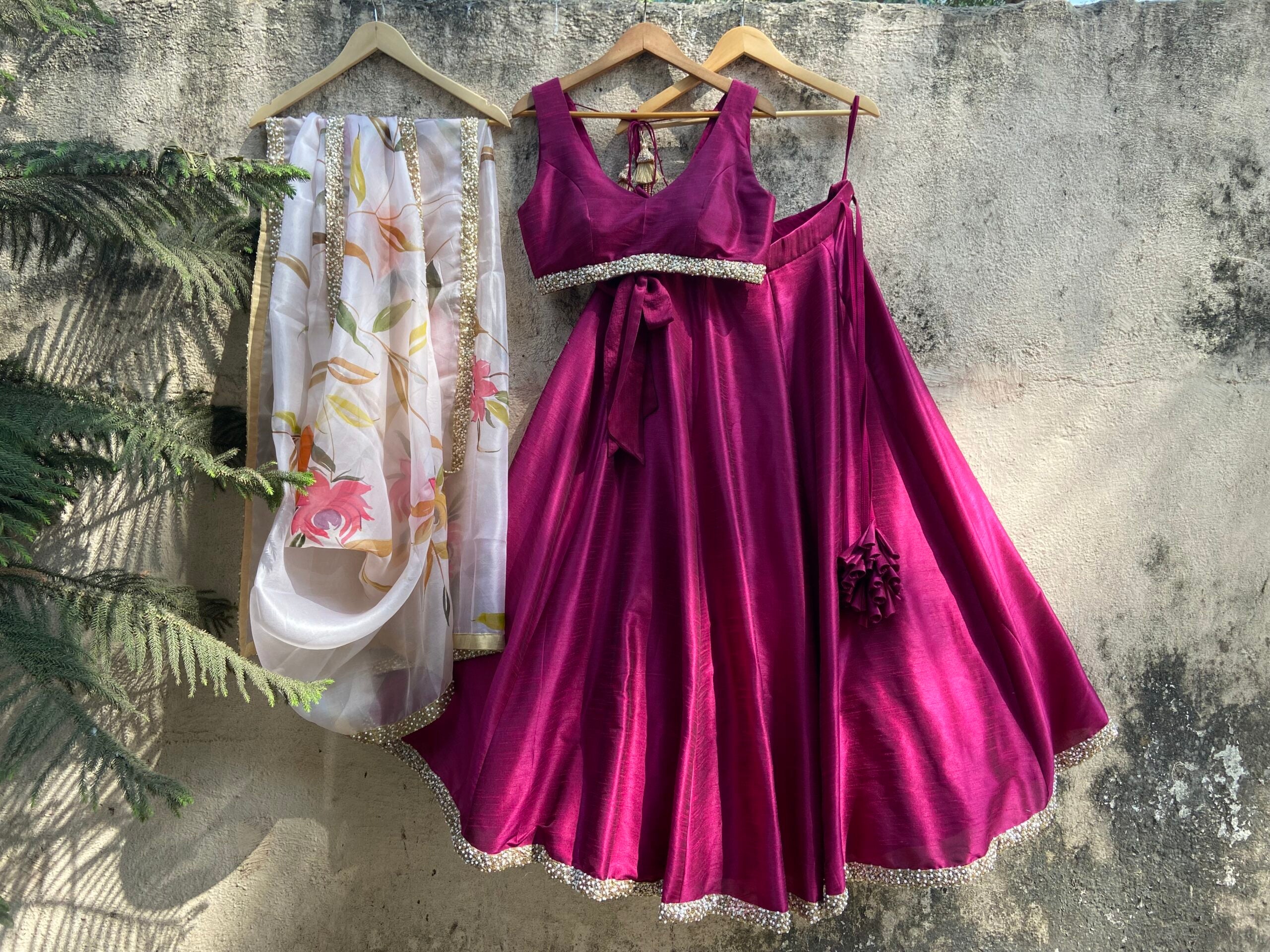 Magenta Lehenga set with Hand-painted Dupatta image 1