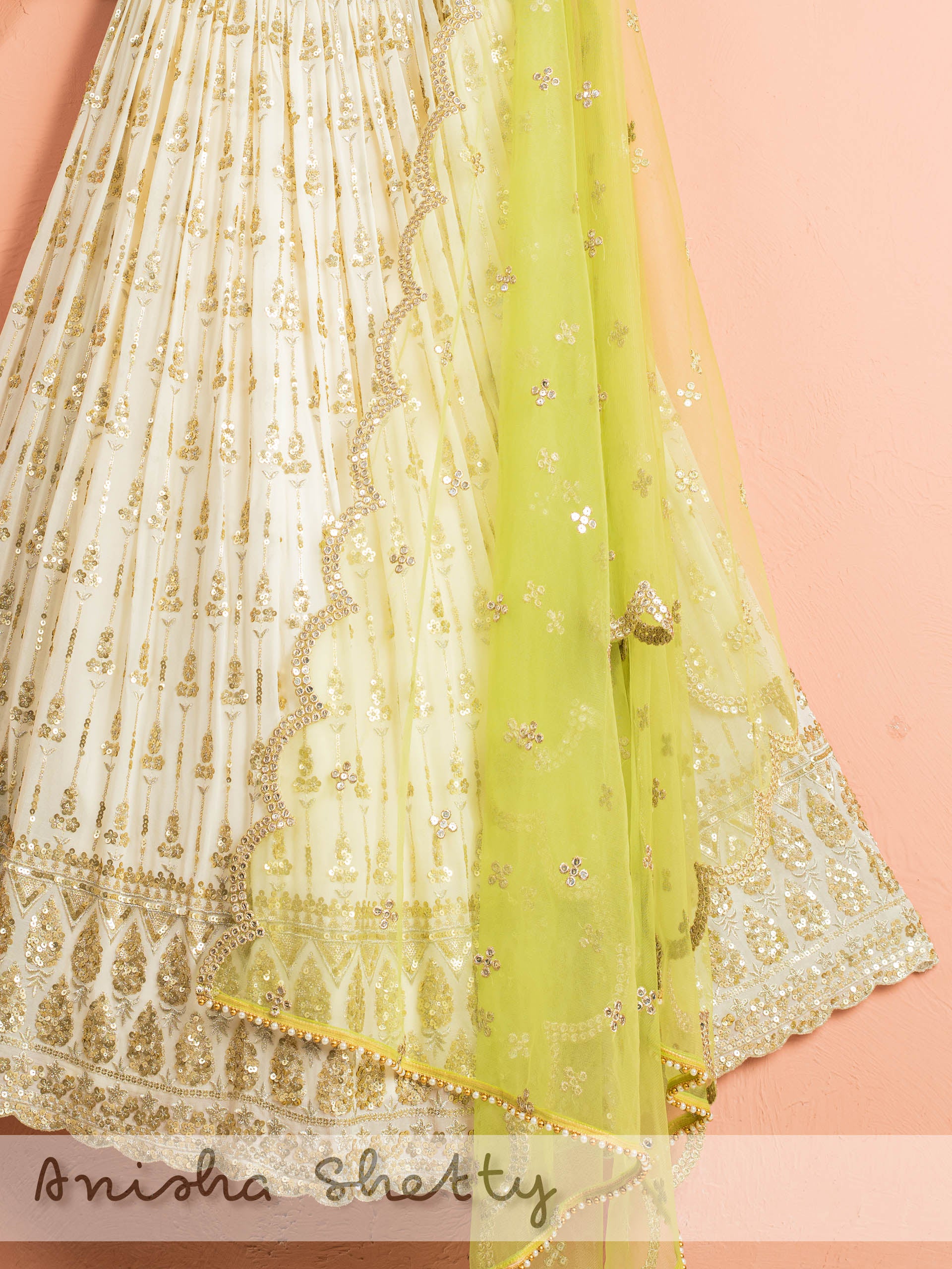 Ivory and Lime Green Lehenga Set image 1