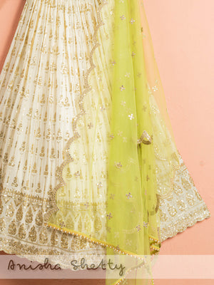 Ivory and Lime Green Lehenga Set image 1
