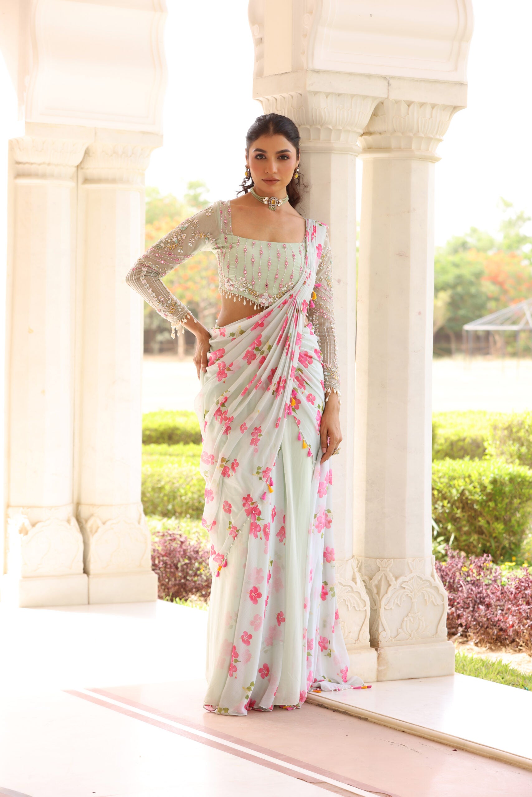 Floral Printed Pre-Drape Saree image 5