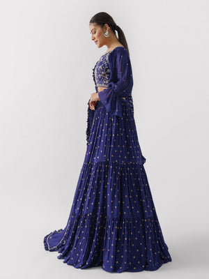 Purple Three Layered Lehenga Paired With Blouse And Dupatta image 3