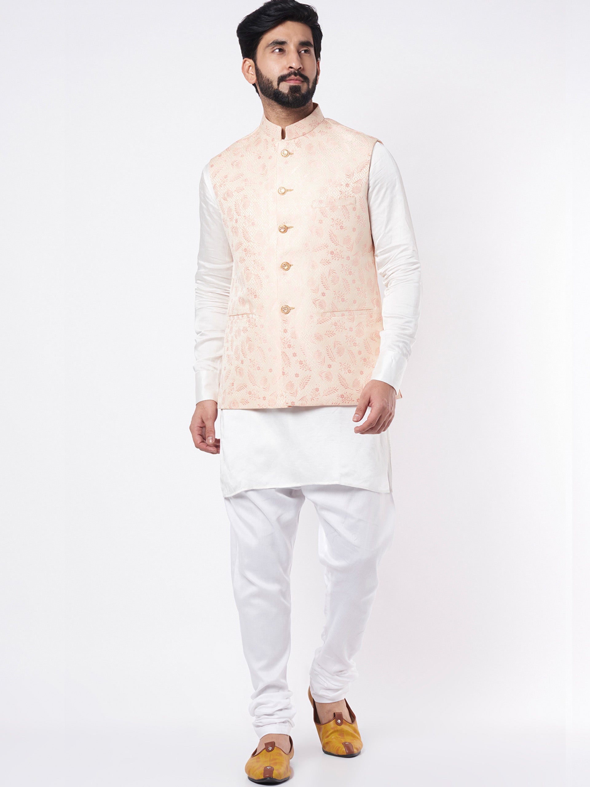 Blush Pink Silk Bundi Jacket Set - L image
