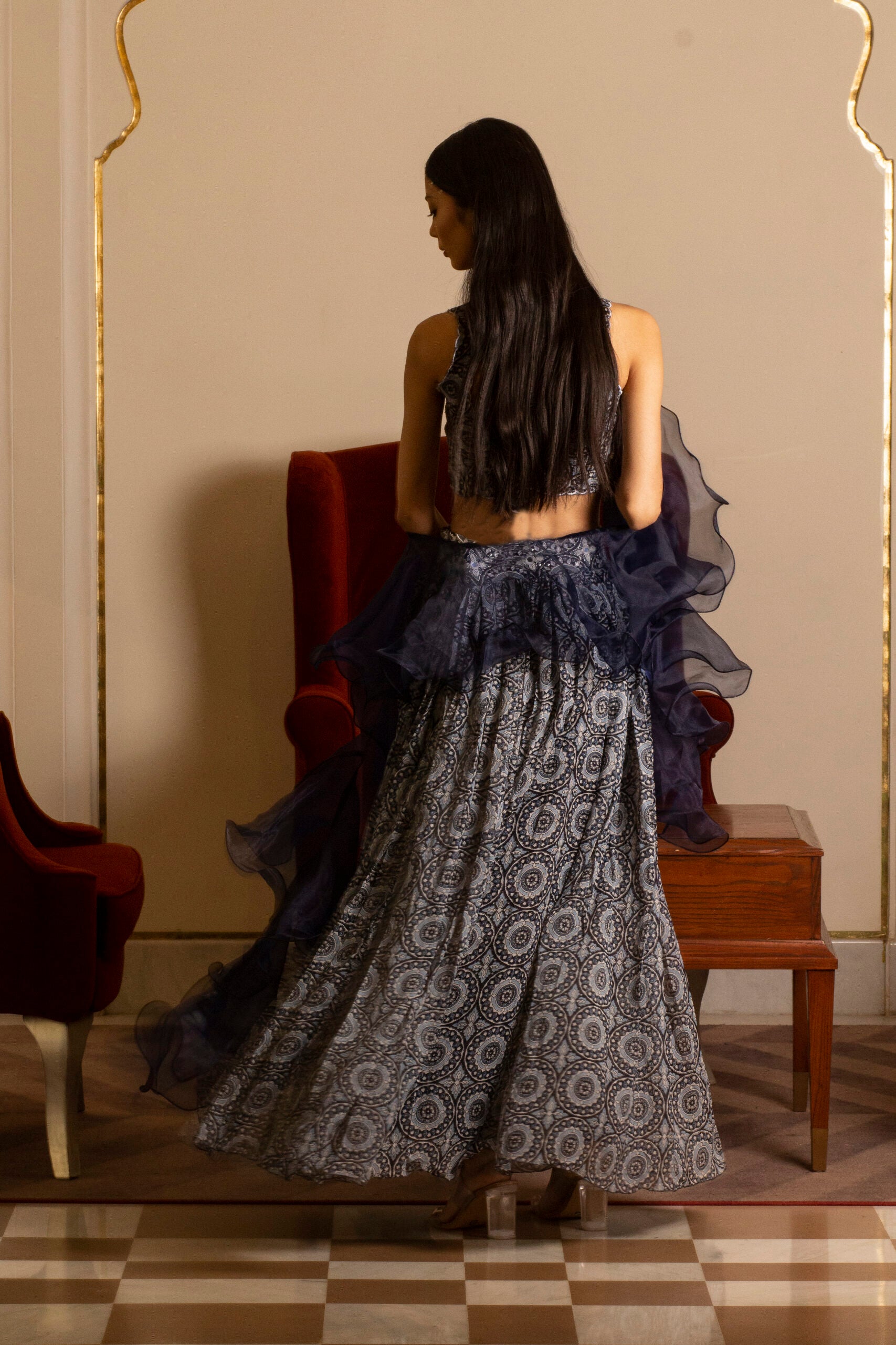 Blue Printed Skirt and Blouse Set (Copy) image 2