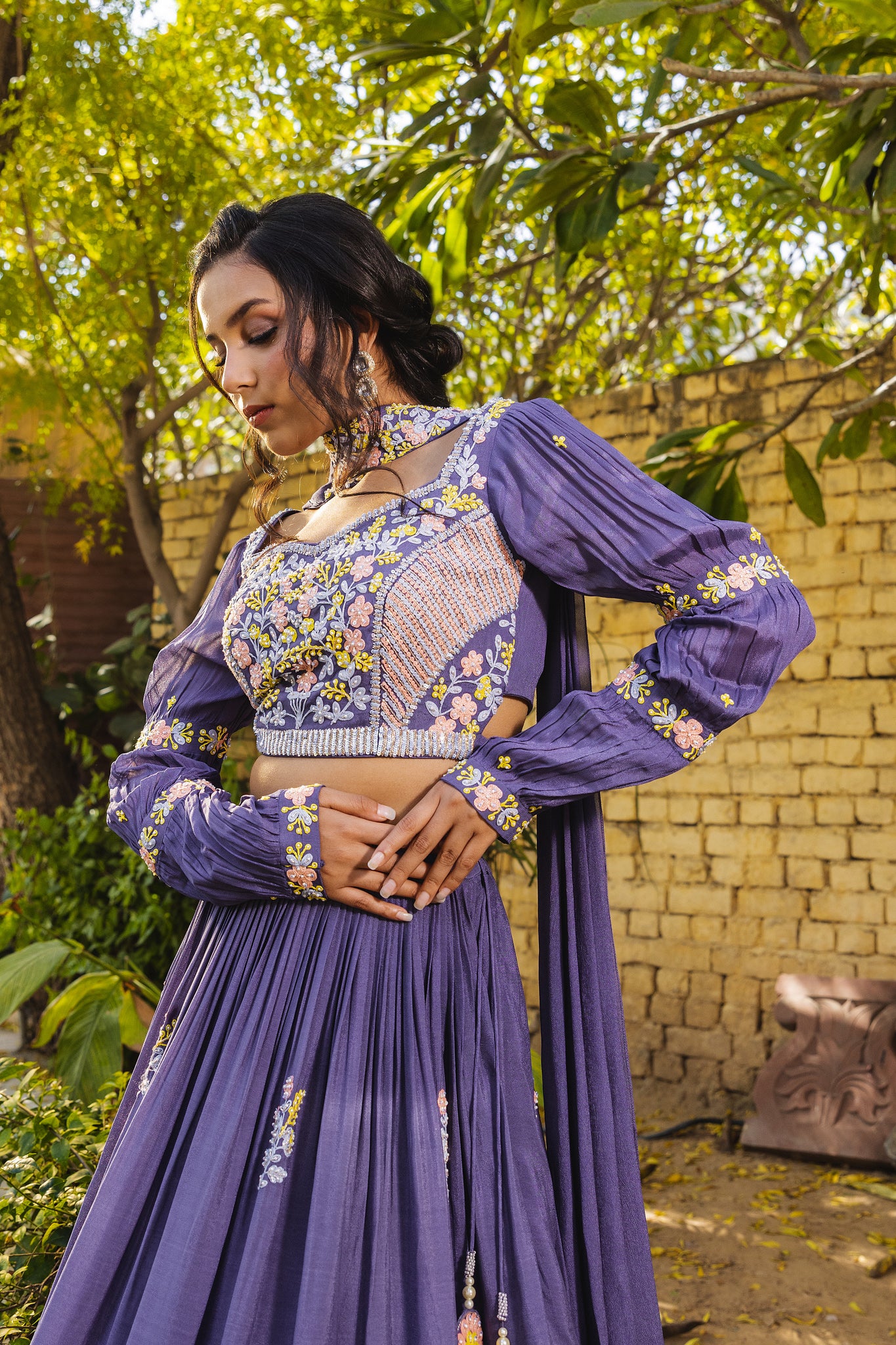 Lavender Crepe Embroidered Lehenga Set image 5
