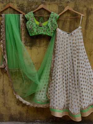 Green and Ivory Ruffle Lehenga image 1