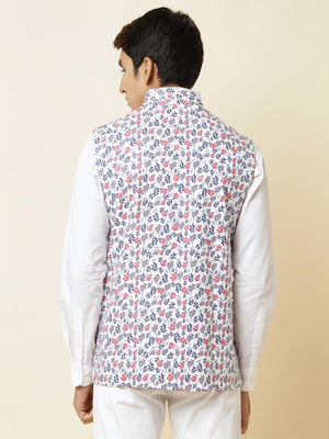 White Floral Print Bundi Jacket image 2
