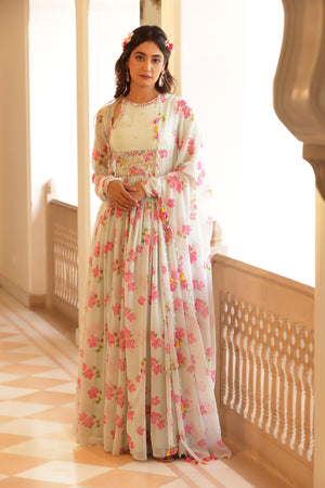 Floral Printed Chiffon Anarkali - Custom image