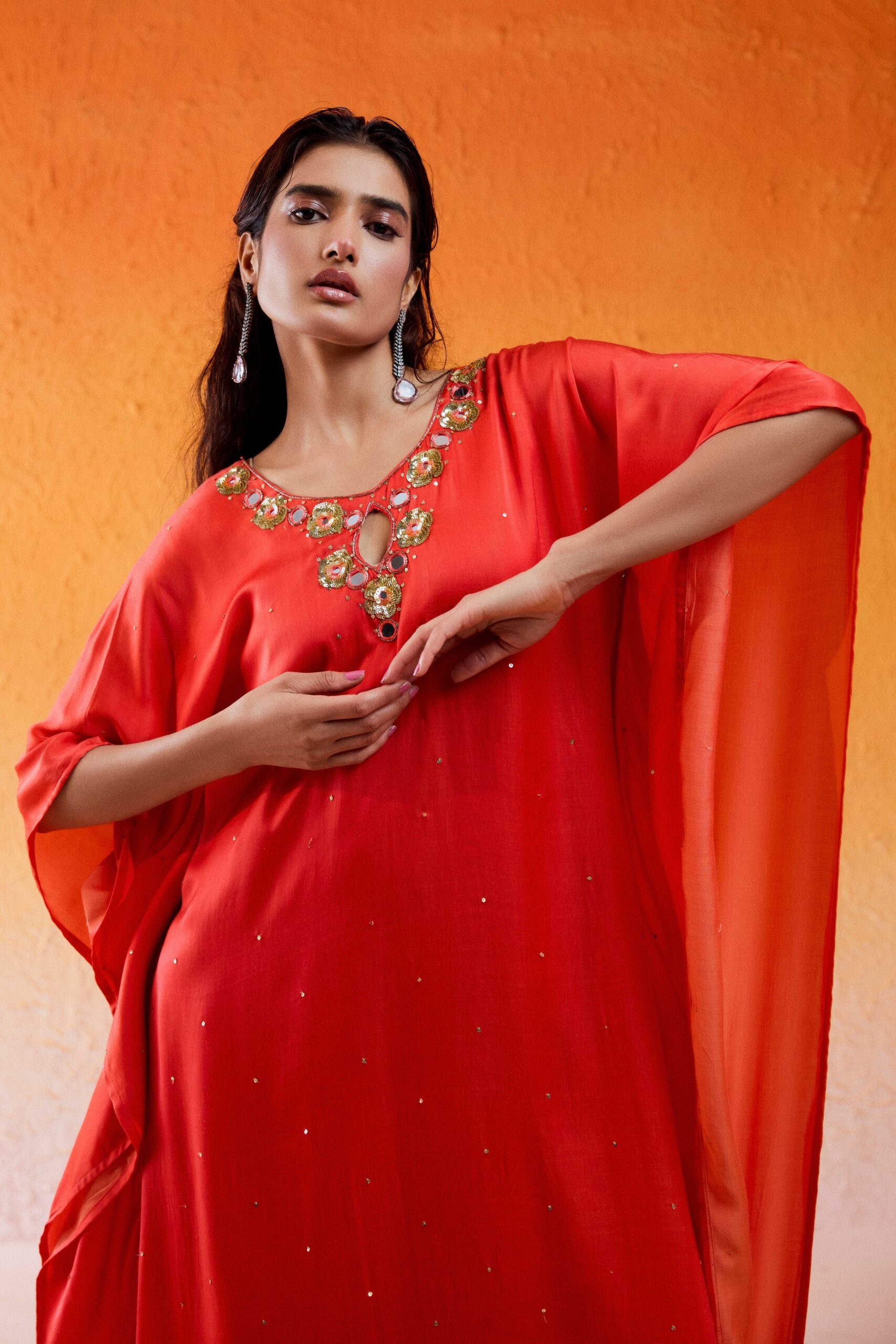 Scarlet Red Embroidered Kaftan image 4