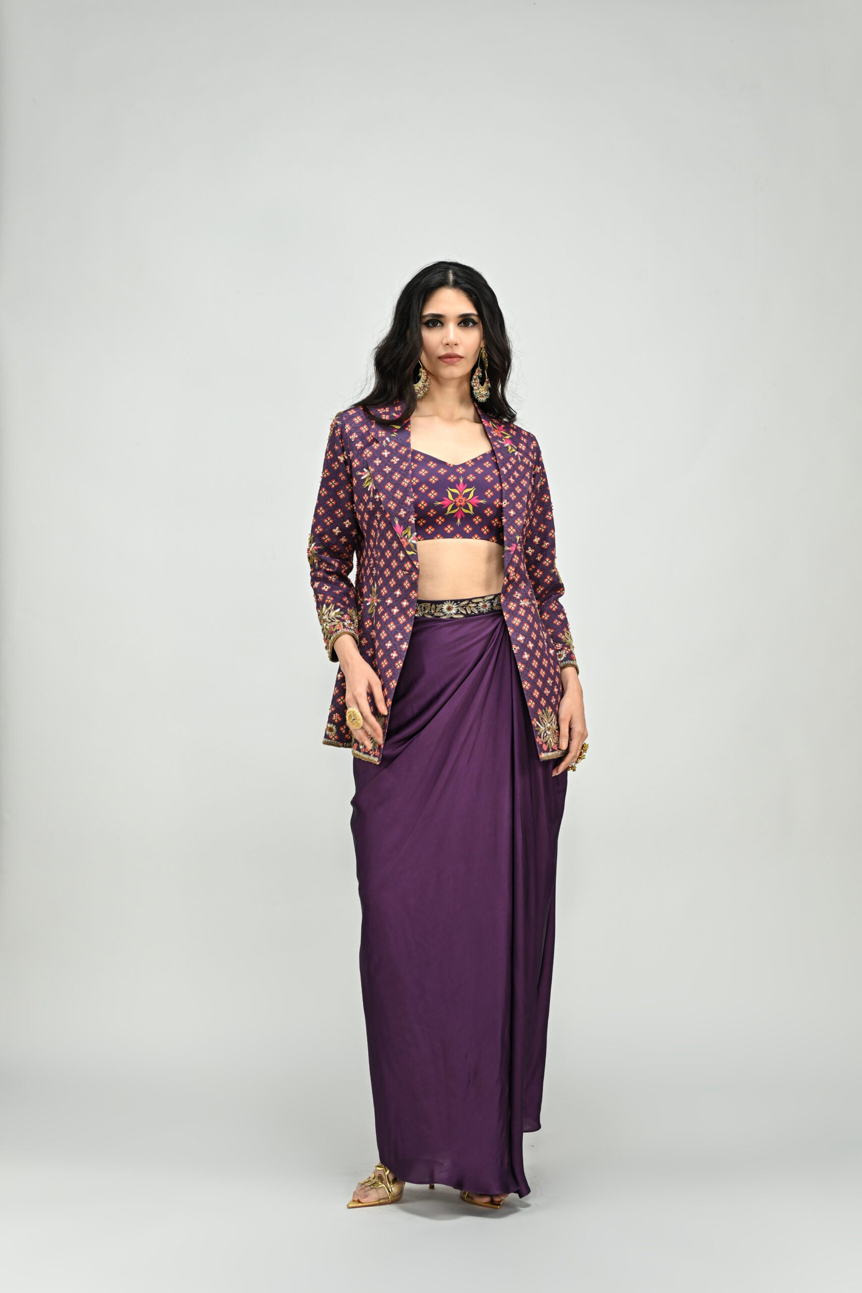 Plum Badla Blazer Dhoti Set image 0