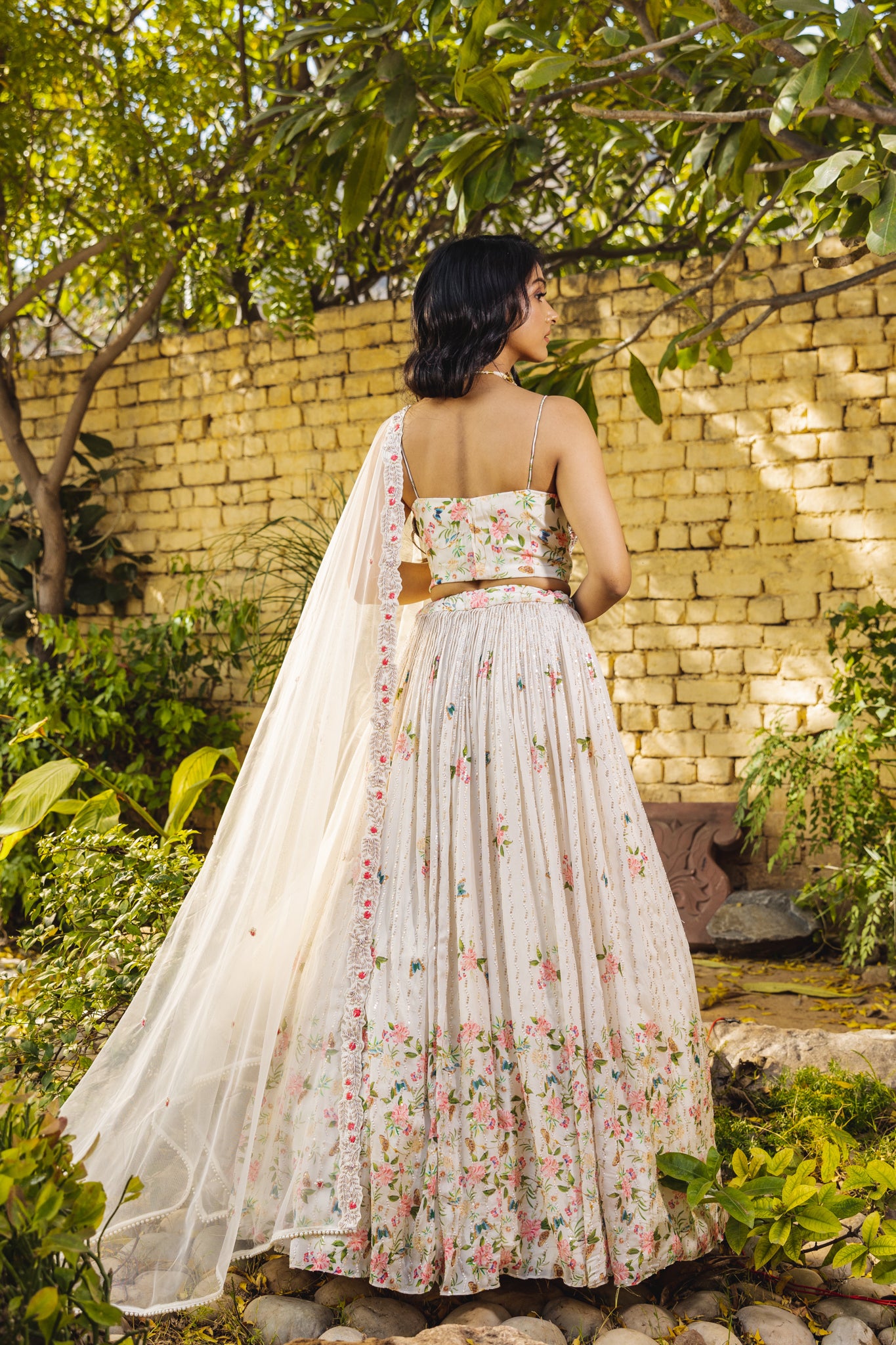 Off-White Georgette Crepe Embroidered Lehenga Set image 4