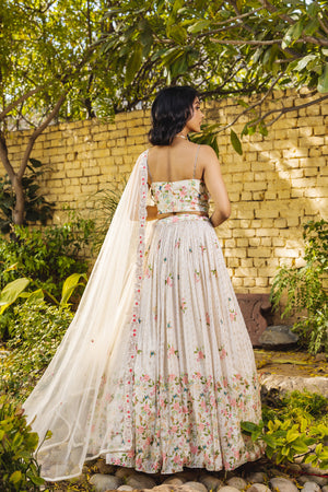 Off-White Georgette Crepe Embroidered Lehenga Set image 4