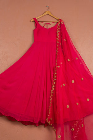 Raspberry Pink Anarkali with Scallop Gota Mirrorwork Dupatta - XL image