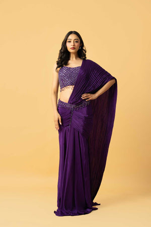 Violet Crepe Saree image 1