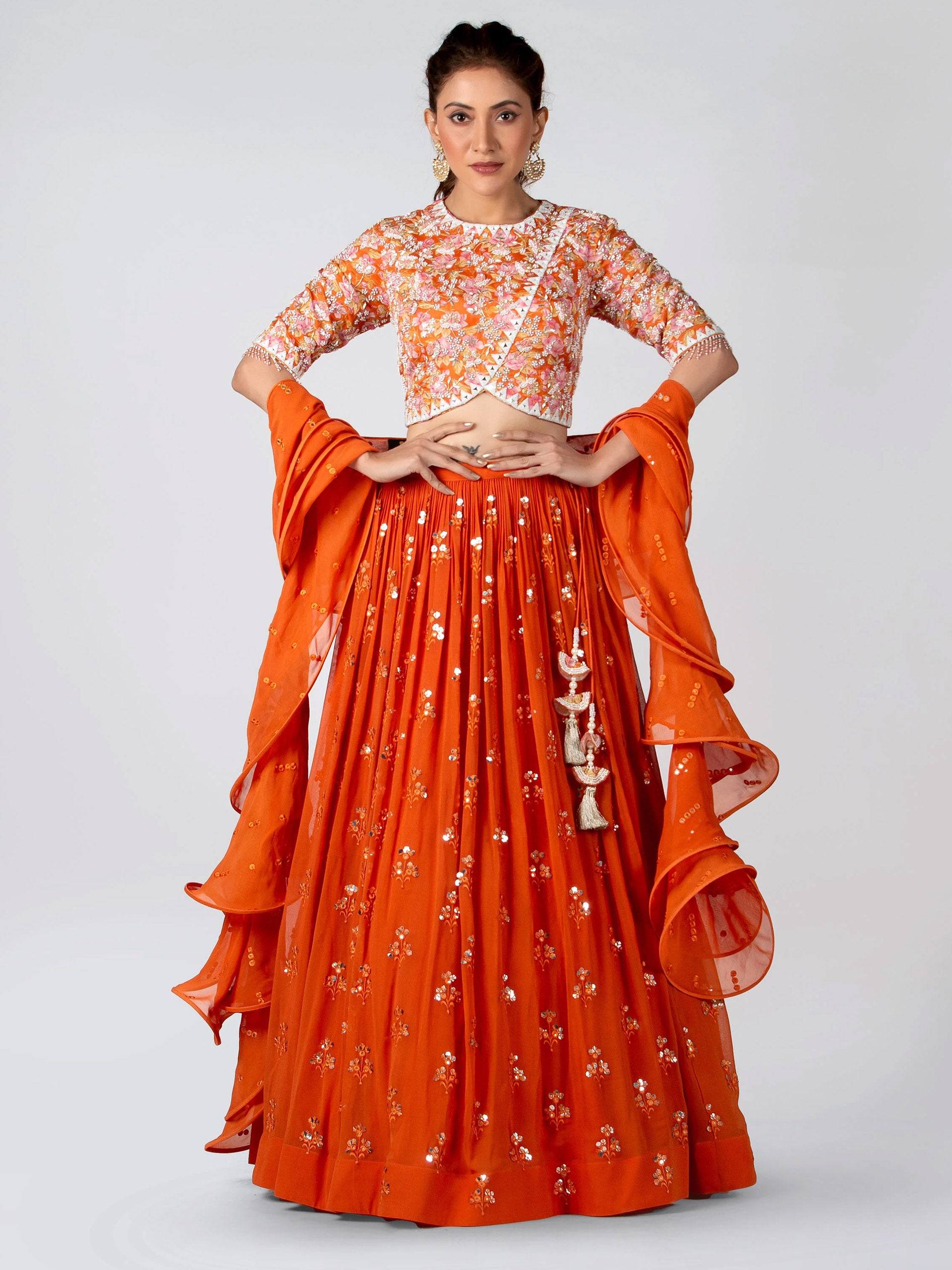Orange Ruffle Lehenga Set image 0