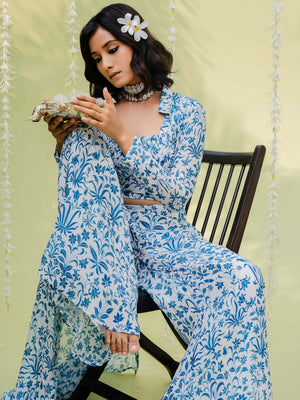 Teal Blue Co-Ord Set with Cape - S image