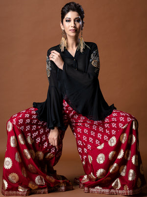 Red Black Pallazo Set image 1