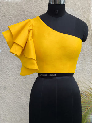 Yellow Ruffle Blouse - L image