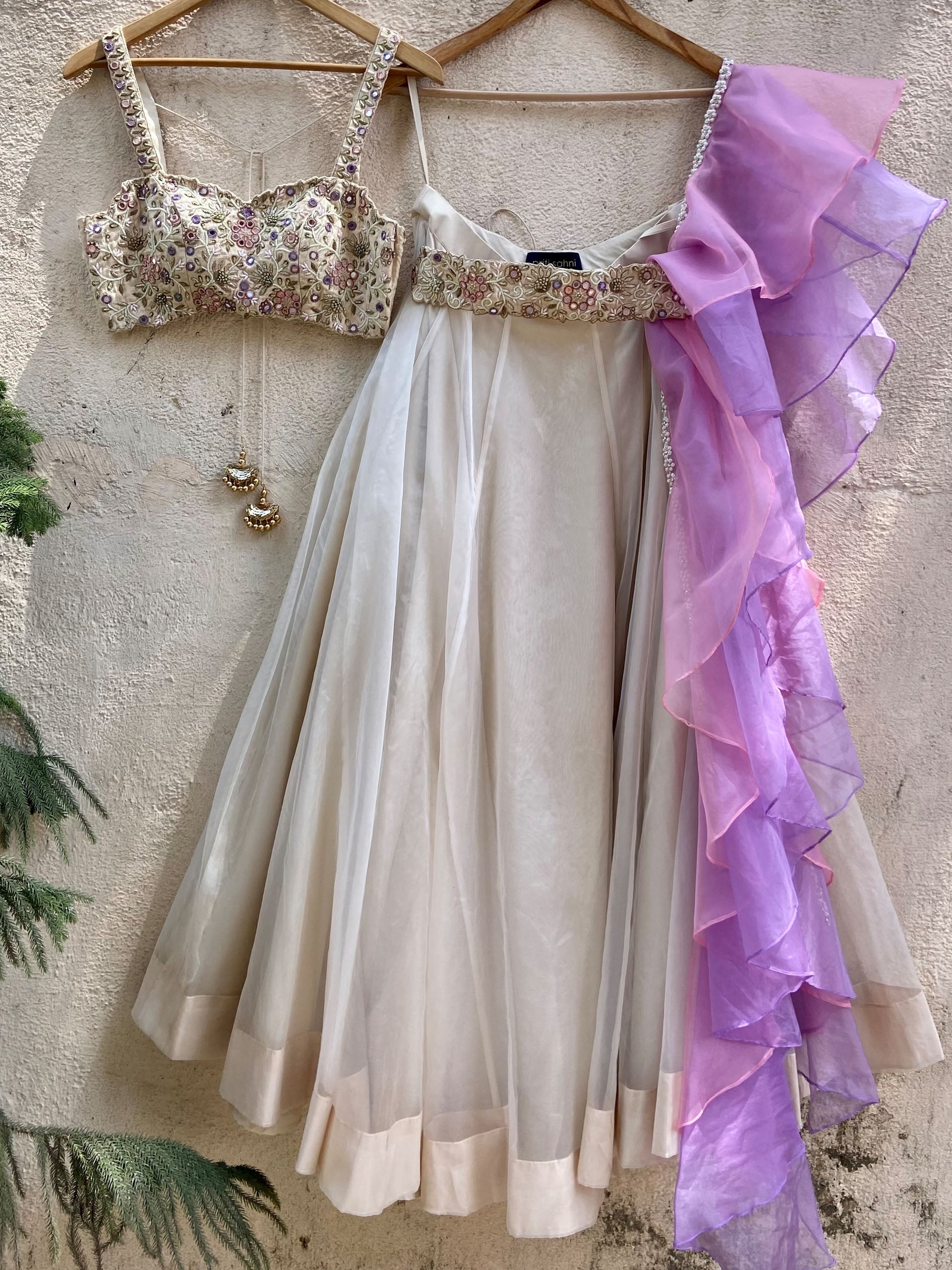 Ecru Ruffle Lehenga Set - S image