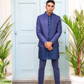 Navy Sequin Open Jacket Kurta Set image 0