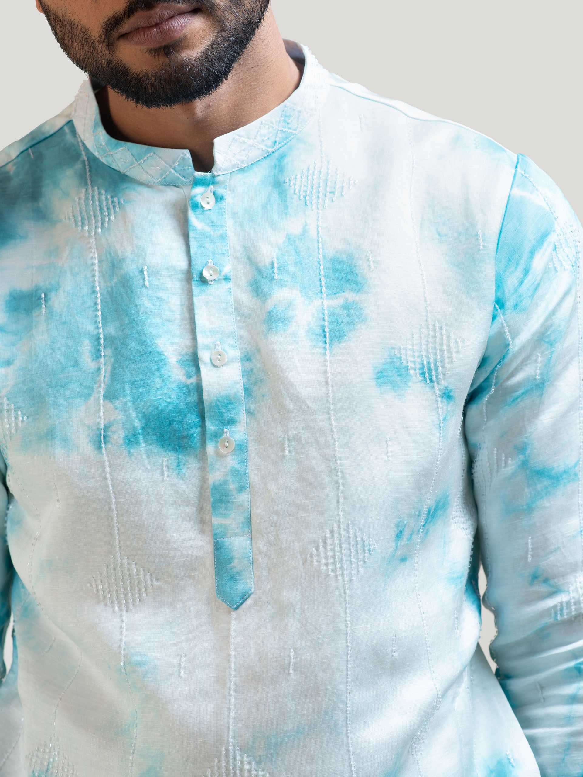 Tie Dye Embroidered Kurta Set image 1