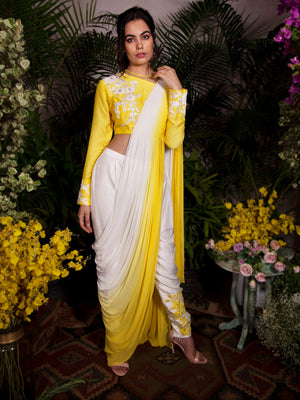 Yellow and White Pant Saree - XL image
