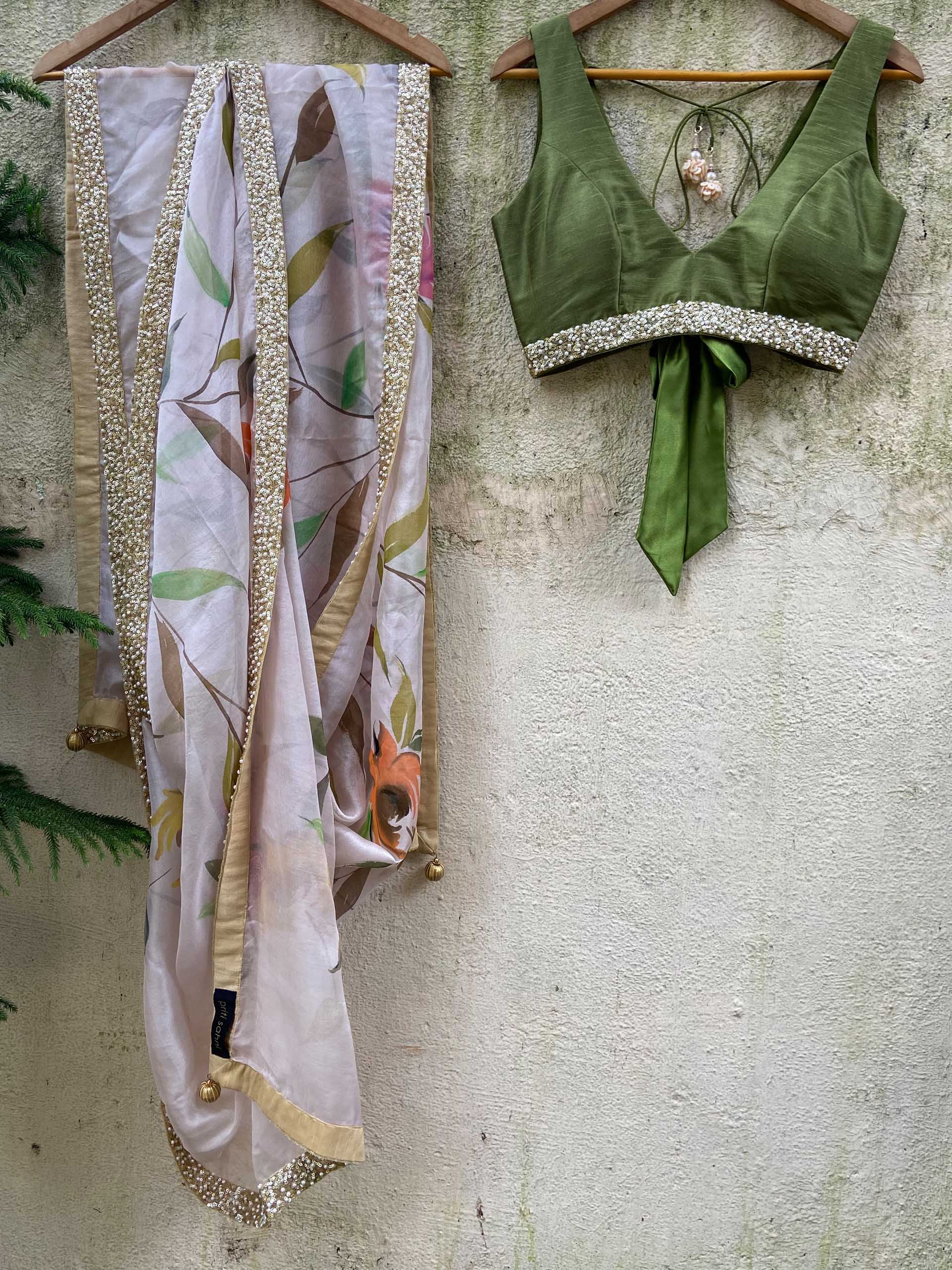 Moss Green Sequin Lehenga Set image 2