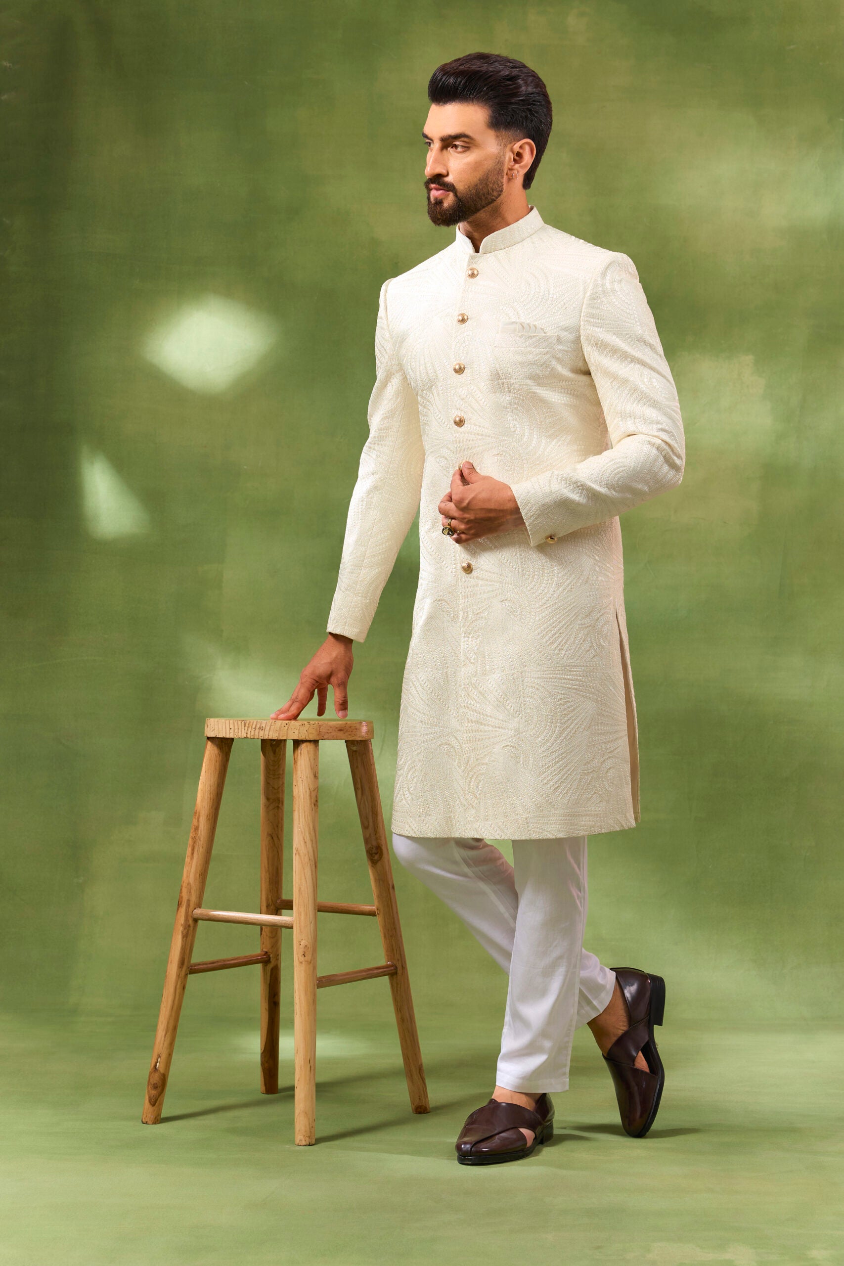 Ivory Box Embroidered Sherwani Set image 0