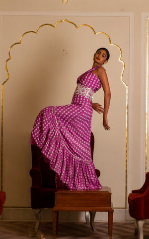 Purple Printed One Shoulder Long Dress image 4