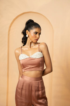 Metallic Rose Gold Pearl Embellished Co-ord Set image 3
